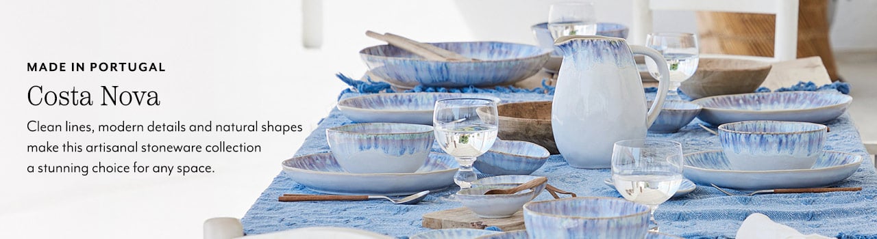 Made in Portugal Costa Nova. Clean lines, modern details and natural shapes make this artisanal stoneware collection a stunning choice for any space.